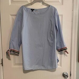 Talbots Light Blue Blouse with Striped Cuffs